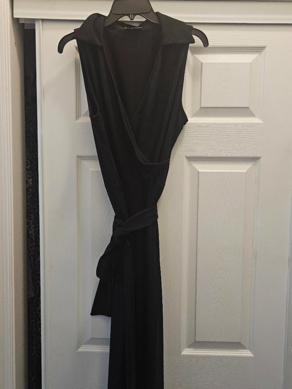 Cute black jumpsuit with tie belt- flare leg